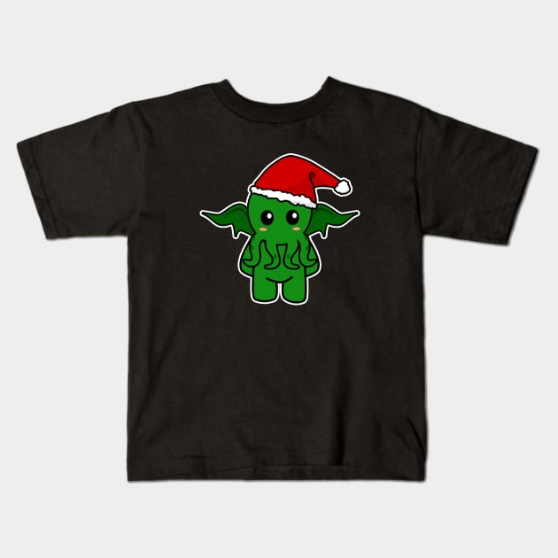 Cthulhu With A Christmas Hat Kids T-Shirt by LunaMay